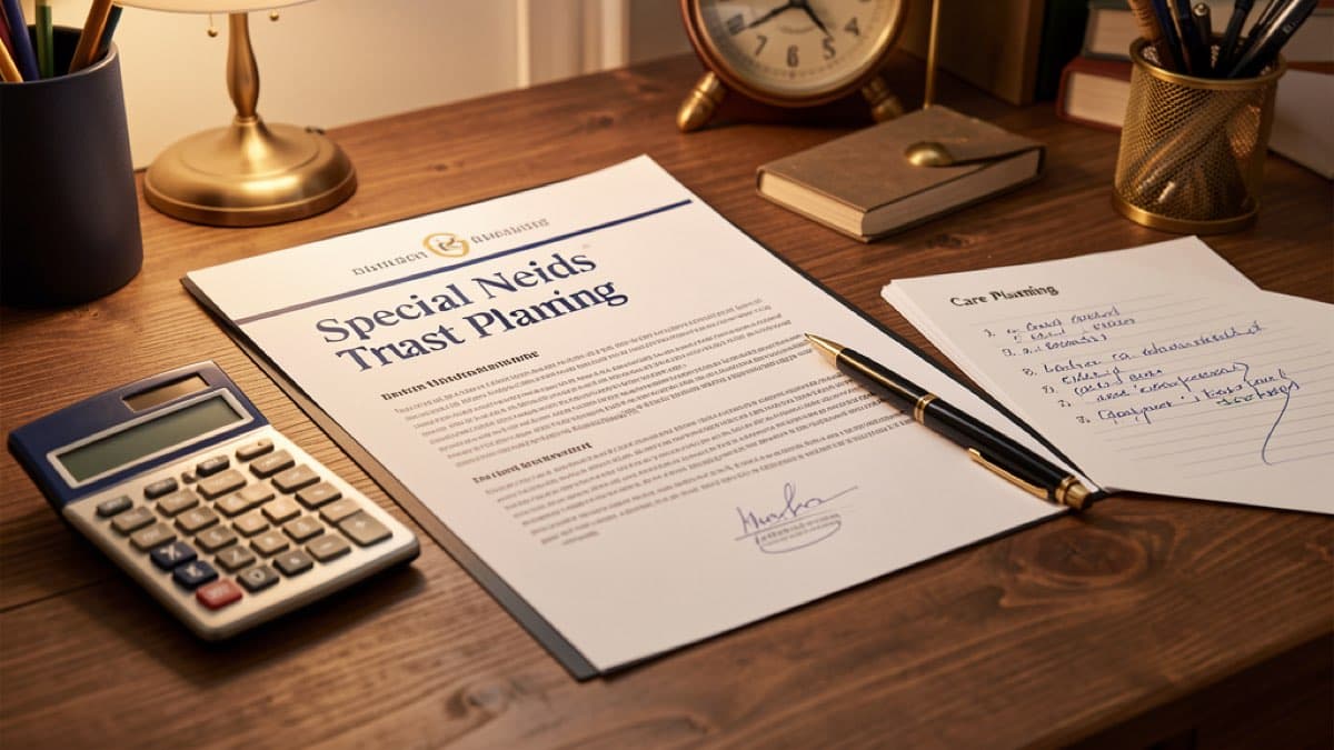 Special needs trust minutes — trust documents with supportive care items representing special needs trust administration