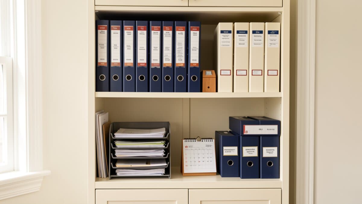 Trust record keeping meeting minutes — organized file cabinet with labeled trust record binders